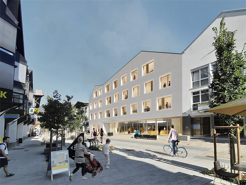 Visualisierung des neuen Raiffeisen Markthauses im Ortszentrum von Telfs